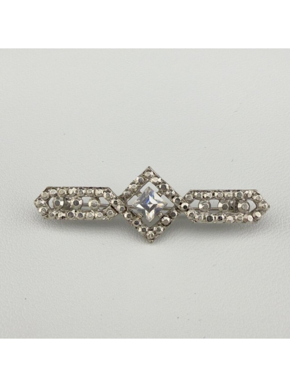 Vintage Art Deco Bar Brooch Rhinestone Silver Tone